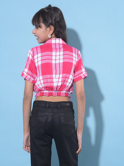 Red Tartan Check Crop Length Top-Girls Tops-Crimsoune Club