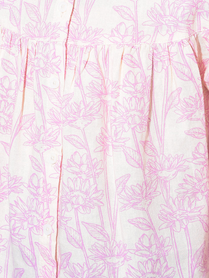 Purple Floral Print Linen Top-Girls Tops-Crimsoune Club