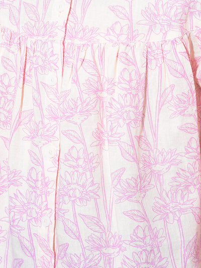 Purple Floral Print Linen Top-Girls Tops-Crimsoune Club