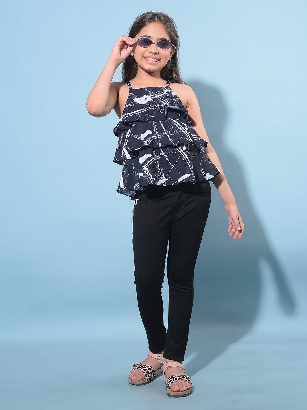 Black Printed Top-Girls Tops-Crimsoune Club