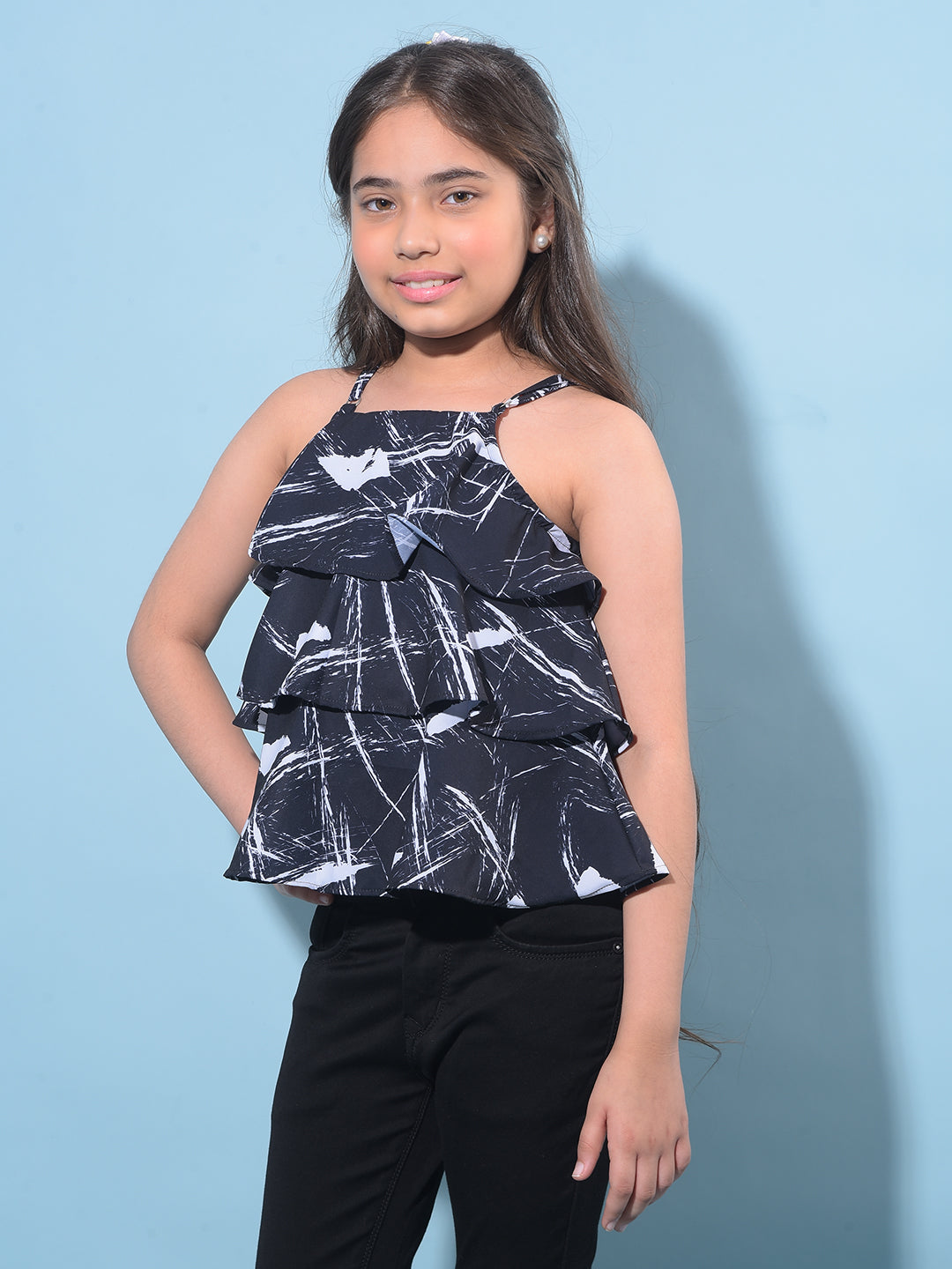 Black Printed Top-Girls Tops-Crimsoune Club