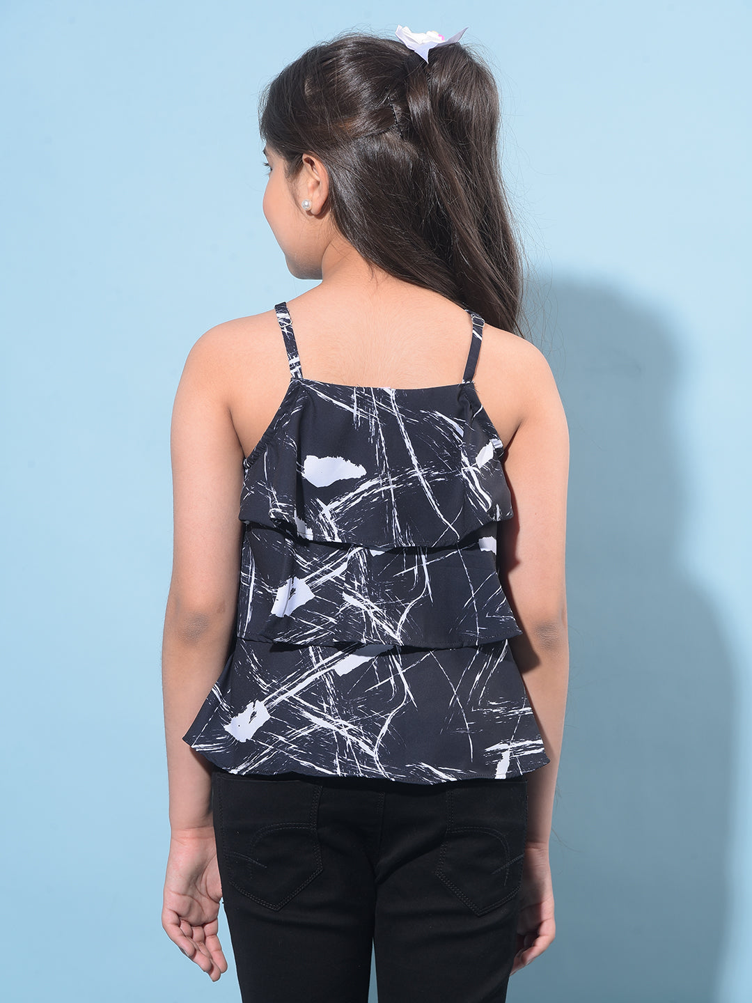 Black Printed Top-Girls Tops-Crimsoune Club