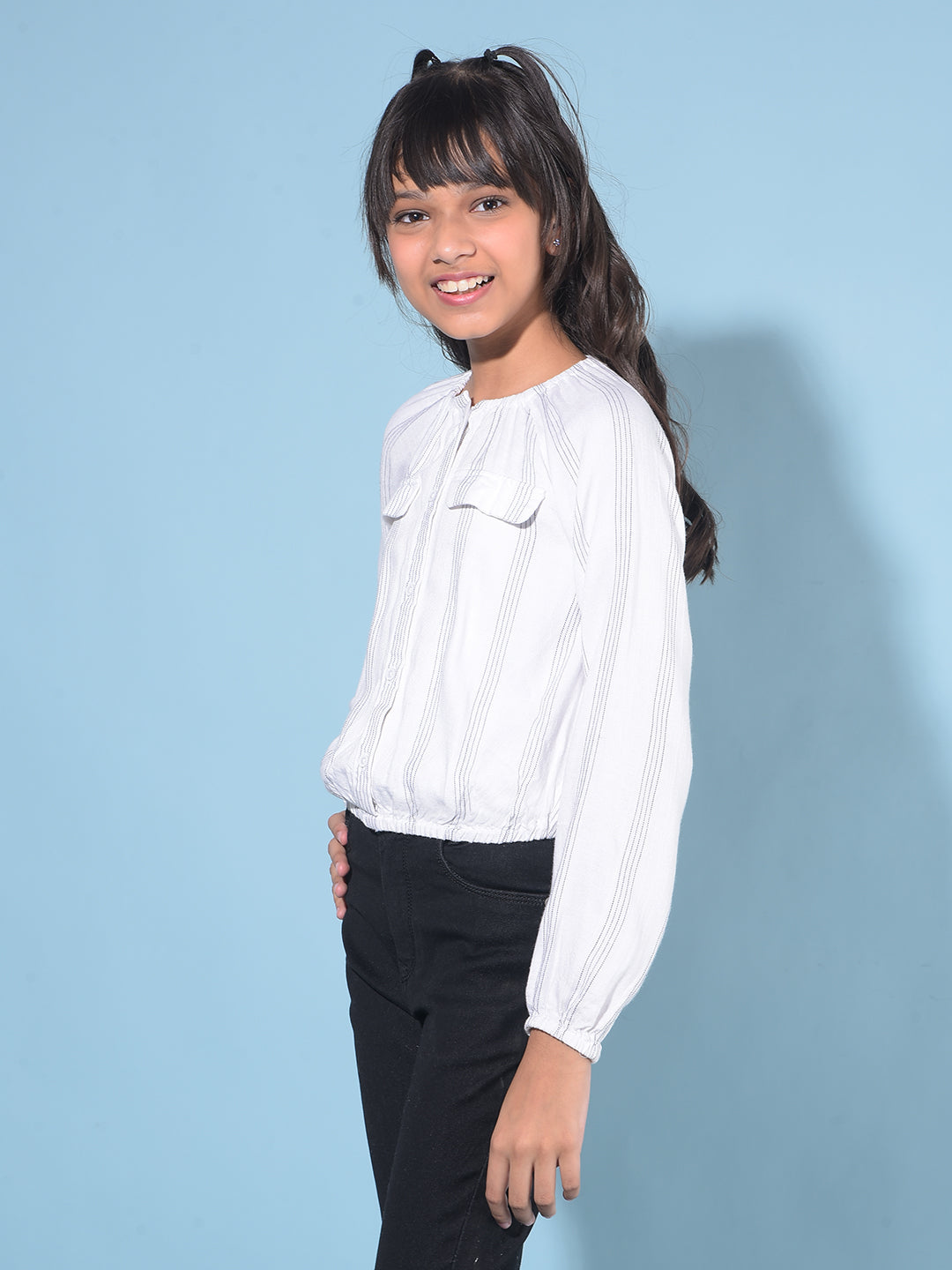 White Vertical Striped Top-Girls Tops-Crimsoune Club