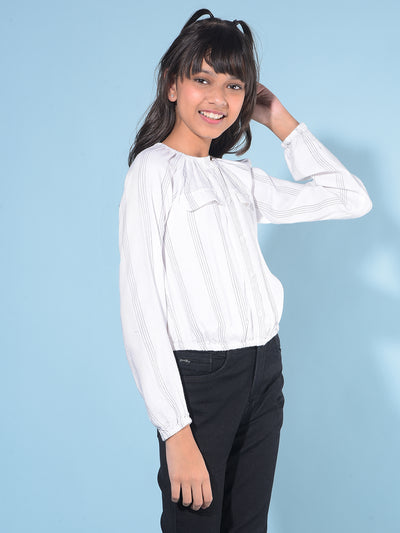 White Vertical Striped Top-Girls Tops-Crimsoune Club