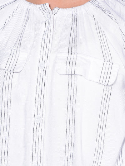 White Vertical Striped Top-Girls Tops-Crimsoune Club