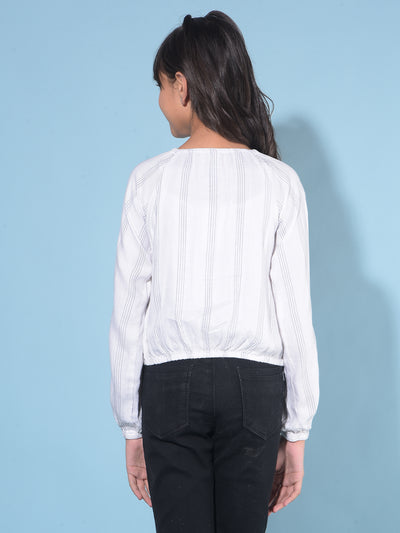 White Vertical Striped Top-Girls Tops-Crimsoune Club