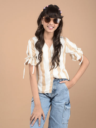 Beige Vertical Stripes Top-Girls Tops-Crimsoune Club