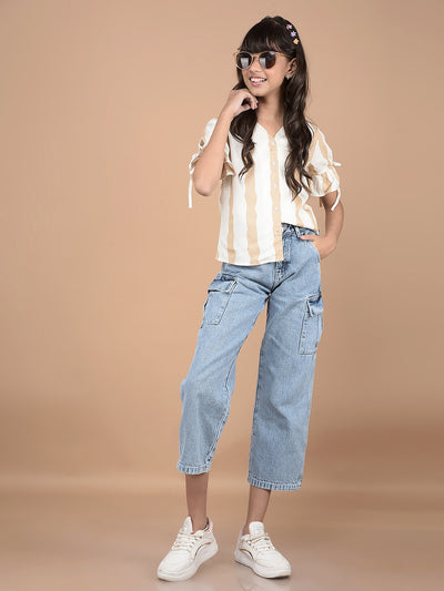 Beige Vertical Stripes Top-Girls Tops-Crimsoune Club
