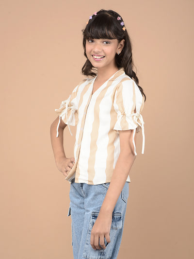 Beige Vertical Stripes Top-Girls Tops-Crimsoune Club