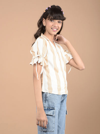 Beige Vertical Stripes Top-Girls Tops-Crimsoune Club