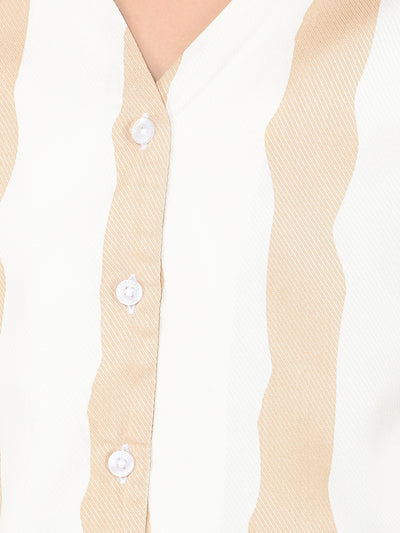 Beige Vertical Stripes Top-Girls Tops-Crimsoune Club