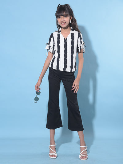 Black Vertical Striped Top-Girls Tops-Crimsoune Club