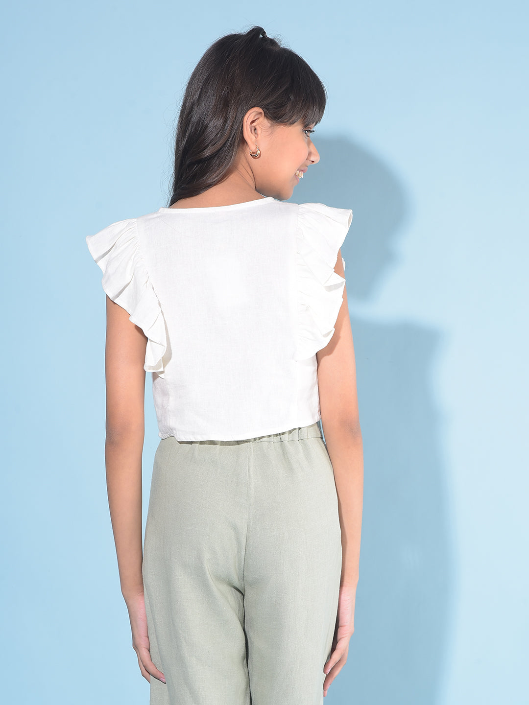 White Crop Length Top-Girls Tops-Crimsoune Club