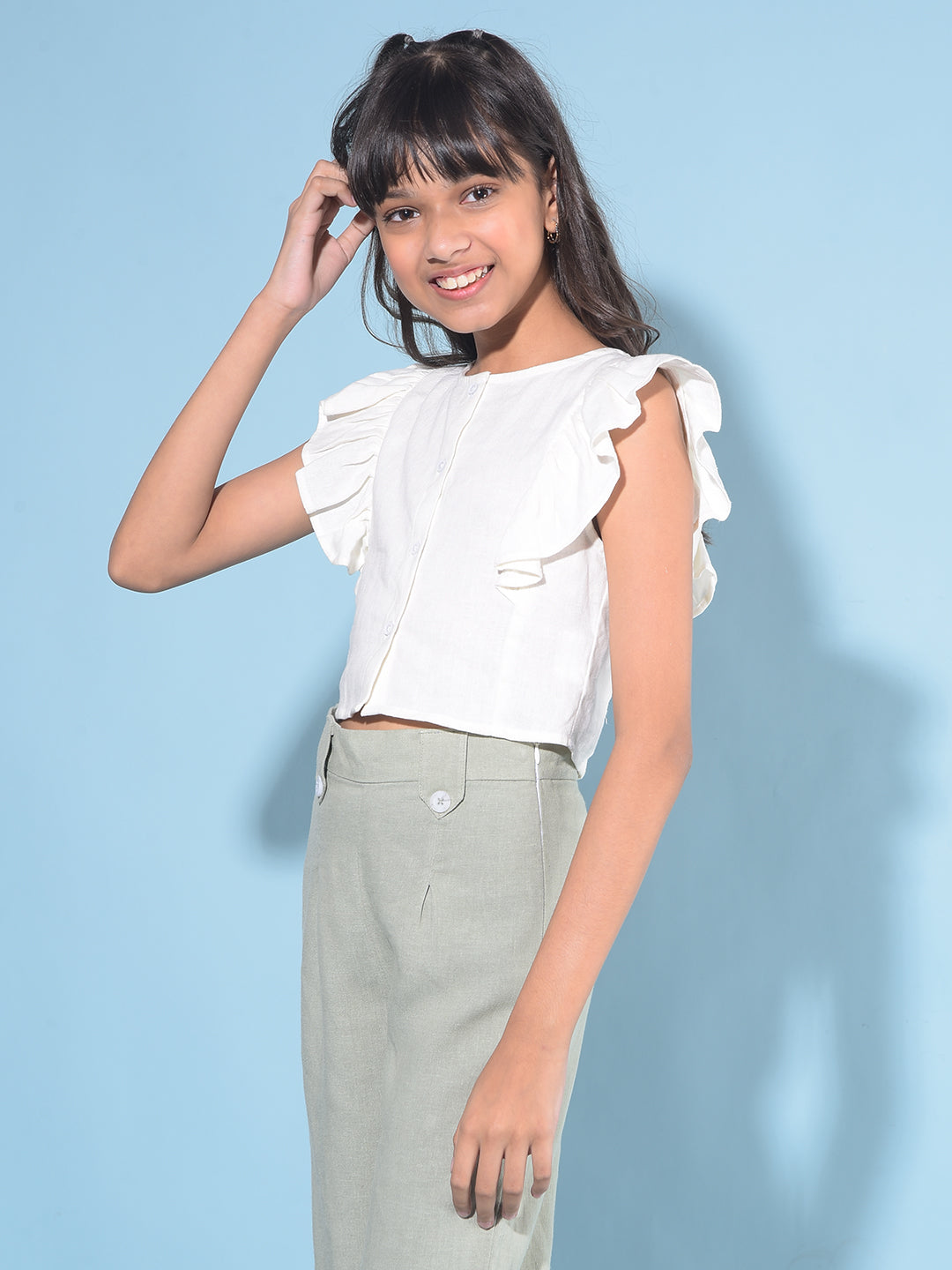 White Crop Length Top-Girls Tops-Crimsoune Club