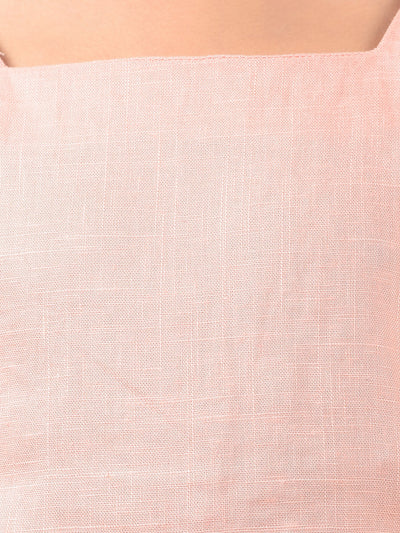 Peach Square Neck Sleeveless Linen Top-Girls Tops-Crimsoune Club