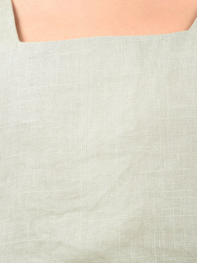Olive Square Neck Sleeveless Linen Top-Girls Tops-Crimsoune Club