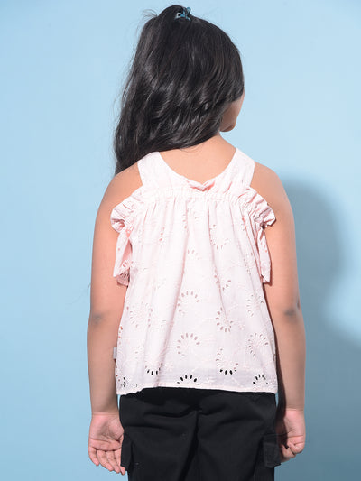 Peach Embroidered 100% Cotton Top-Girls Tops-Crimsoune Club