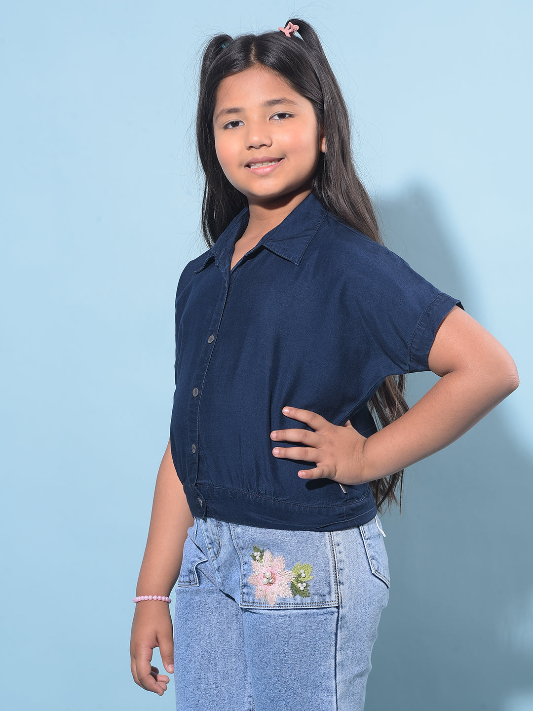 Navy Blue 100% Lyocell Top-Girls Tops-Crimsoune Club