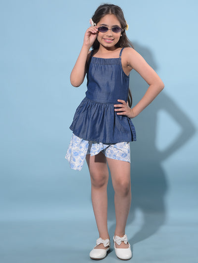 Blue Printed 100% Lyocell Top-Girls Tops-Crimsoune Club