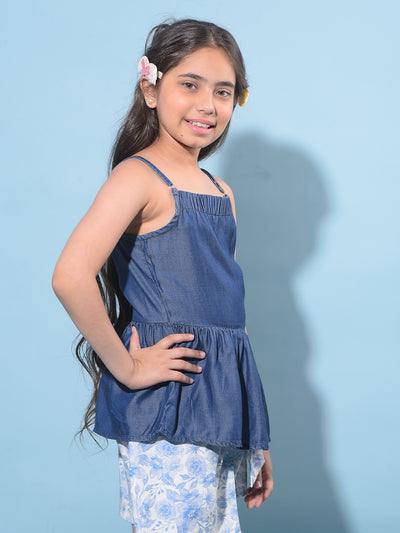 Blue Printed 100% Lyocell Top-Girls Tops-Crimsoune Club