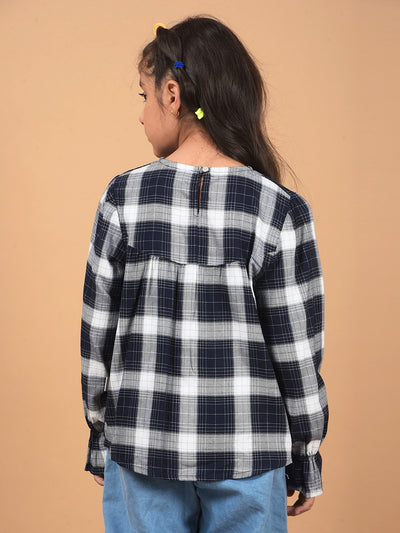 Navy Blue Checked Top-Girls Tops-Crimsoune Club