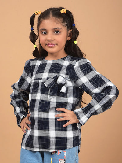 Navy Blue Checked Top-Girls Tops-Crimsoune Club