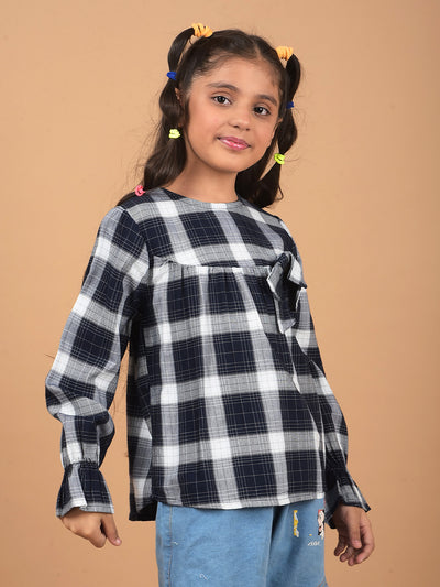 Navy Blue Checked Top-Girls Tops-Crimsoune Club