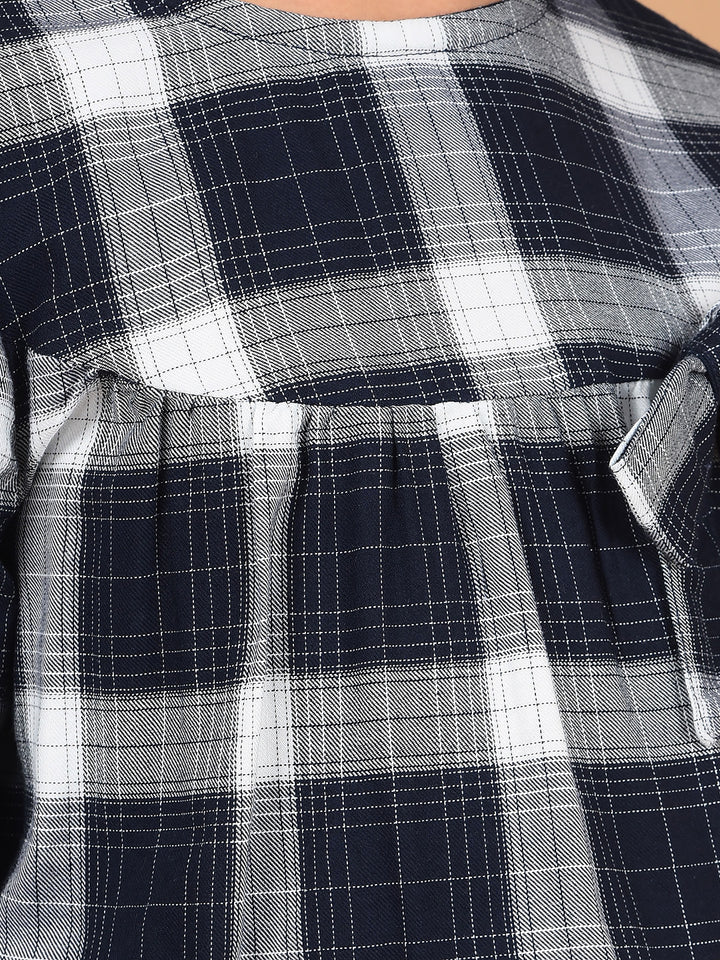 Navy Blue Checked Top-Girls Tops-Crimsoune Club