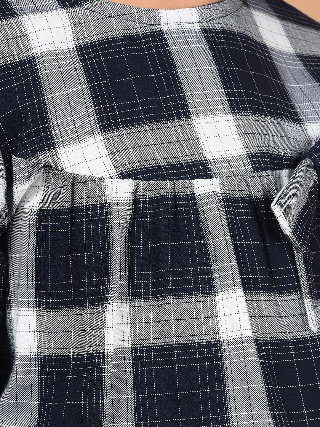 Navy Blue Checked Top-Girls Tops-Crimsoune Club
