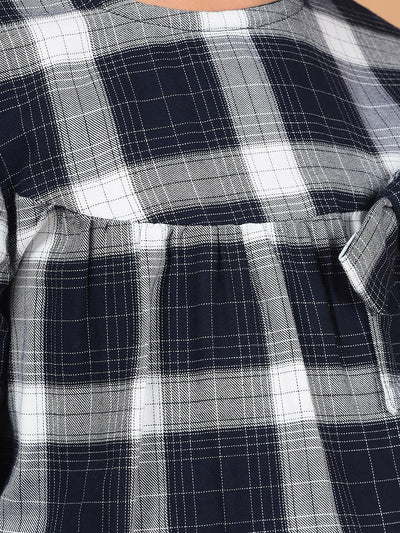 Navy Blue Checked Top-Girls Tops-Crimsoune Club