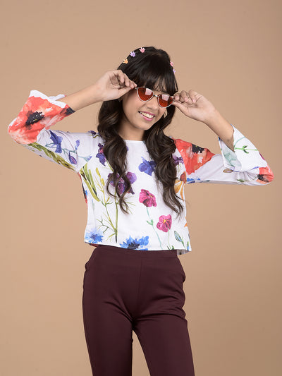 Multi-Color Floral Print Linen Top-Girls Tops-Crimsoune Club