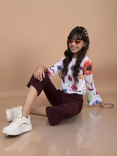 Multi-Color Floral Print Linen Top-Girls Tops-Crimsoune Club