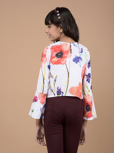 Multi-Color Floral Print Linen Top-Girls Tops-Crimsoune Club