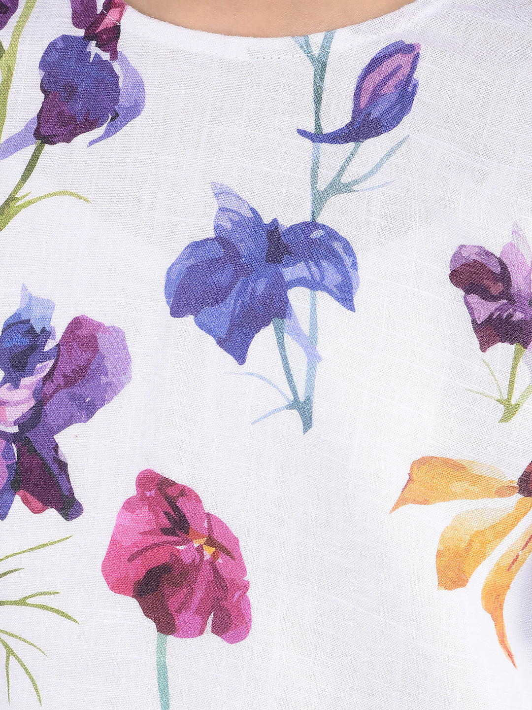 Multi-Color Floral Print Linen Top-Girls Tops-Crimsoune Club