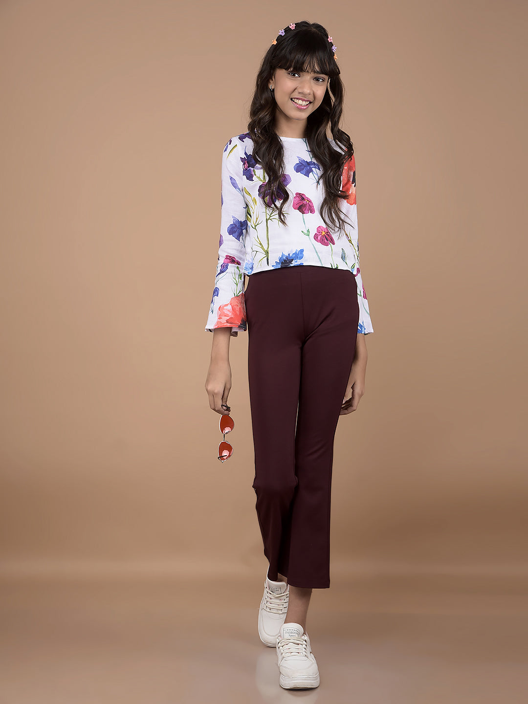 Multi-Color Floral Print Linen Top-Girls Tops-Crimsoune Club
