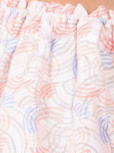 Peach Printed Off Shoulder Crop Length Top-Girls Tops-Crimsoune Club