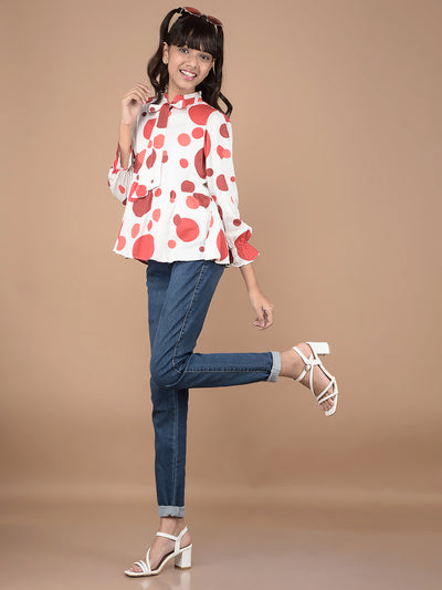 Red Polka Dots Tie-Up Neck Top-Girls Tops-Crimsoune Club