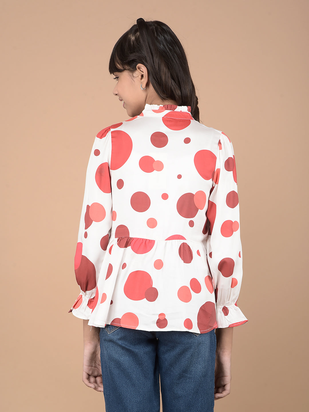 Red Polka Dots Tie-Up Neck Top-Girls Tops-Crimsoune Club