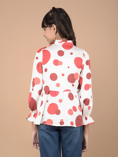 Red Polka Dots Tie-Up Neck Top-Girls Tops-Crimsoune Club