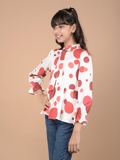 Red Polka Dots Tie-Up Neck Top-Girls Tops-Crimsoune Club