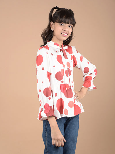 Red Polka Dots Tie-Up Neck Top-Girls Tops-Crimsoune Club