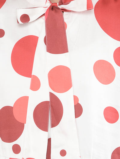 Red Polka Dots Tie-Up Neck Top-Girls Tops-Crimsoune Club
