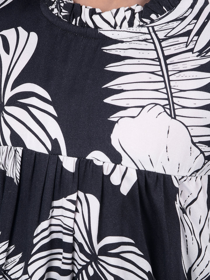 Black Floral Print 100% Lyocell Top-Girls Tops-Crimsoune Club