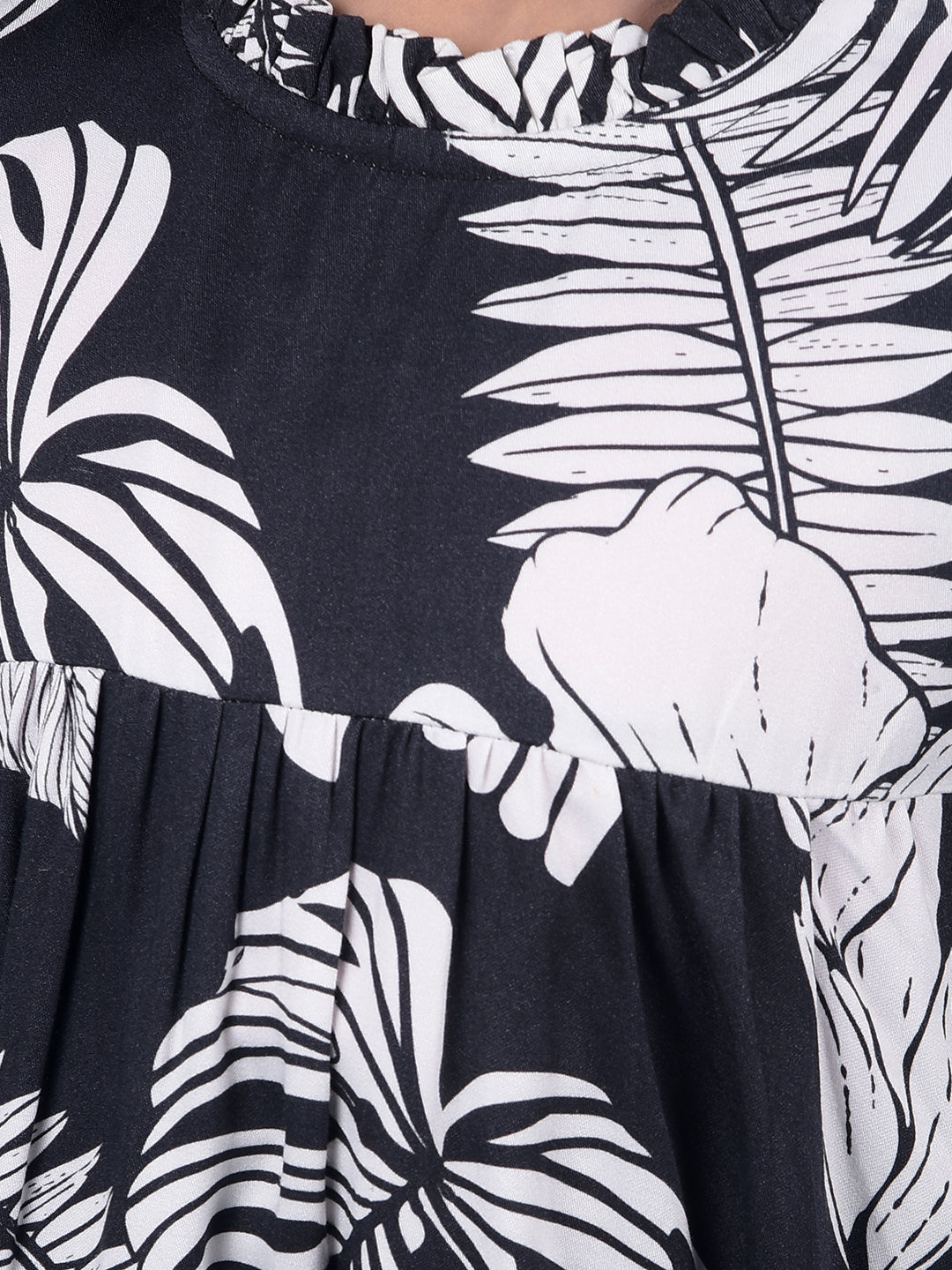 Black Floral Print 100% Lyocell Top-Girls Tops-Crimsoune Club