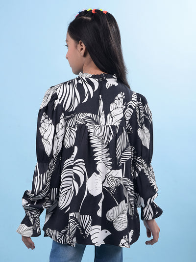 Black Floral Print 100% Lyocell Top-Girls Tops-Crimsoune Club