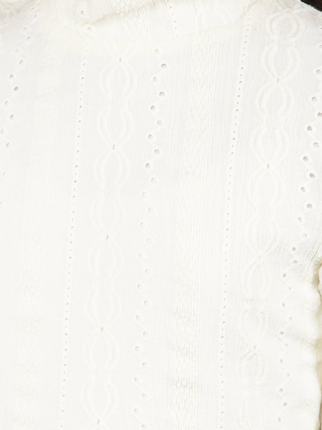 White Embroidered High Neck Top-Girls Tops-Crimsoune Club