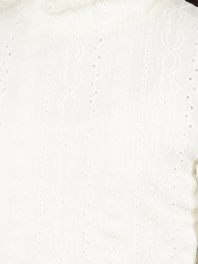 White Embroidered High Neck Top-Girls Tops-Crimsoune Club