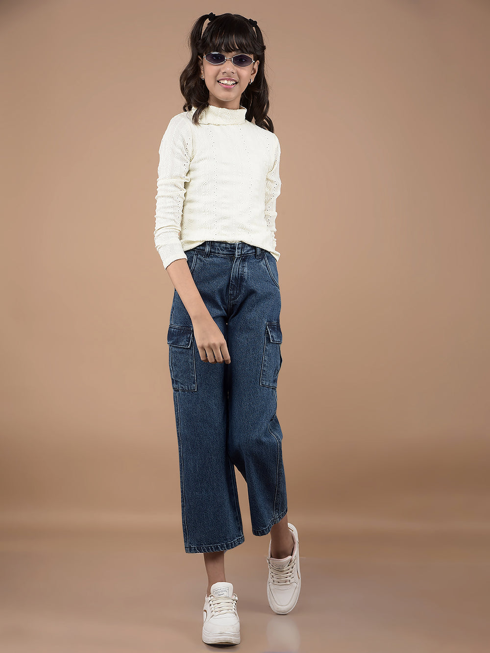 White Embroidered High Neck Top-Girls Tops-Crimsoune Club