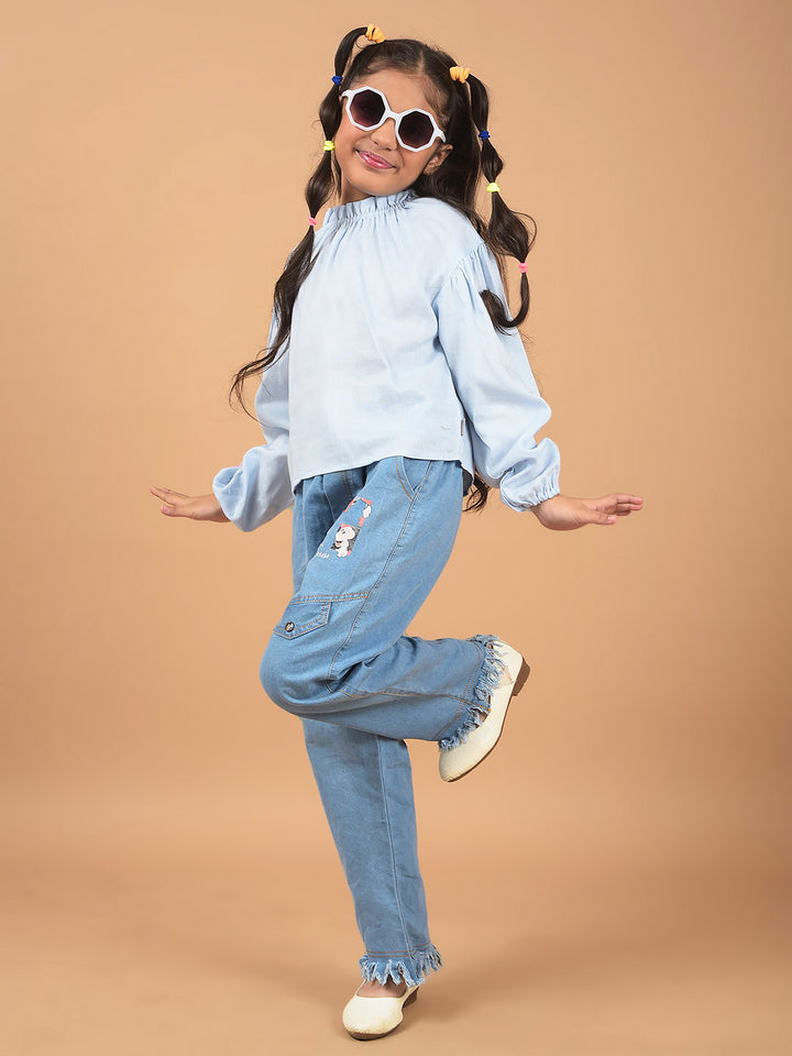 Blue Linen Top-Girls Tops-Crimsoune Club