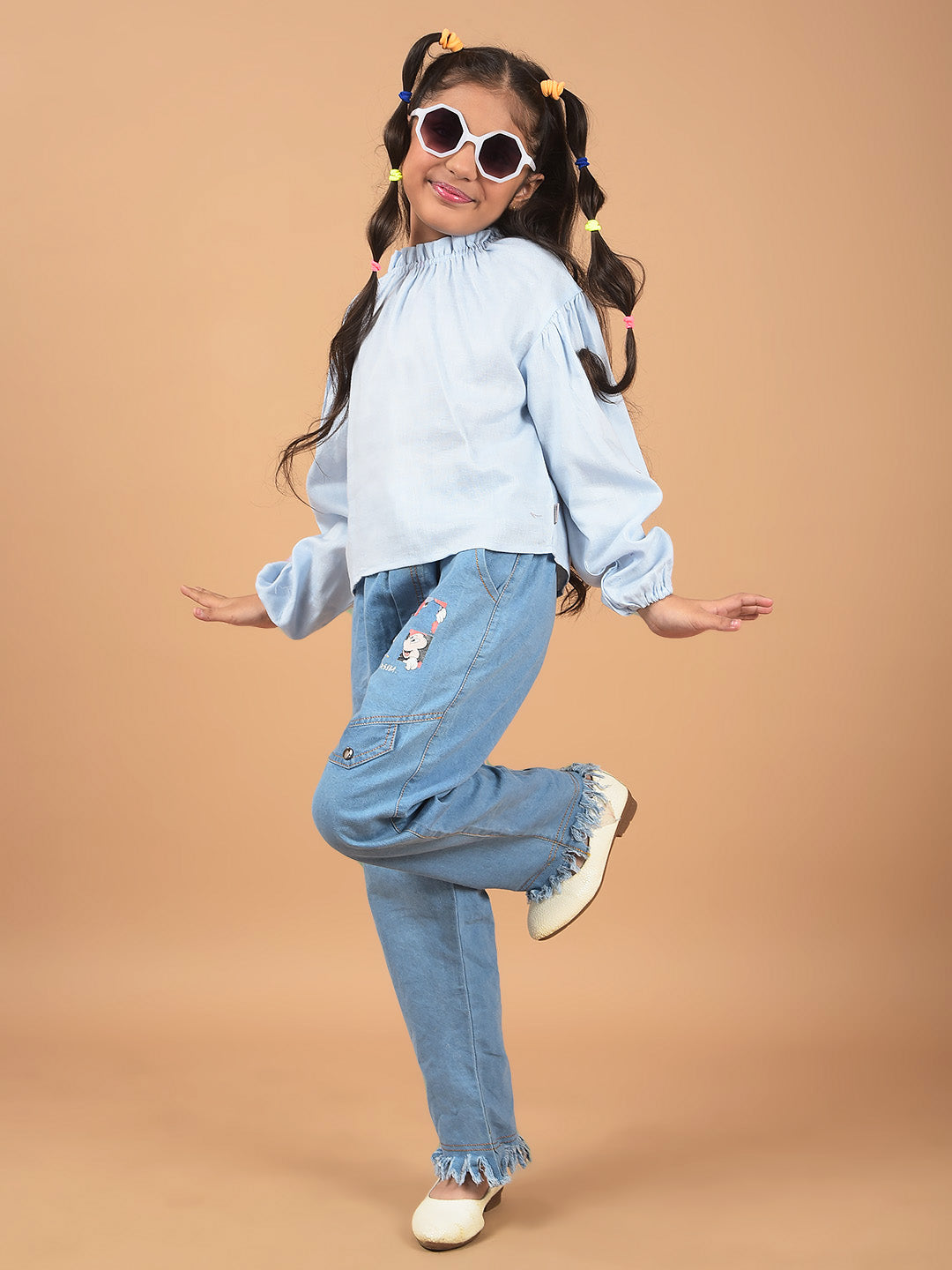Blue Linen Top-Girls Tops-Crimsoune Club
